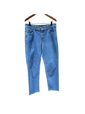 OAK + FORT L Blue high rise Mom tapered leg raw hem jeans